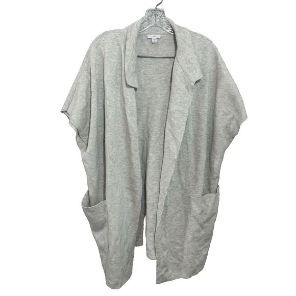 J Jill Sweater Womens Small Oatmeal Open Front Short Sleeve Boxy‎ Cardigan - Picture 1 of 4